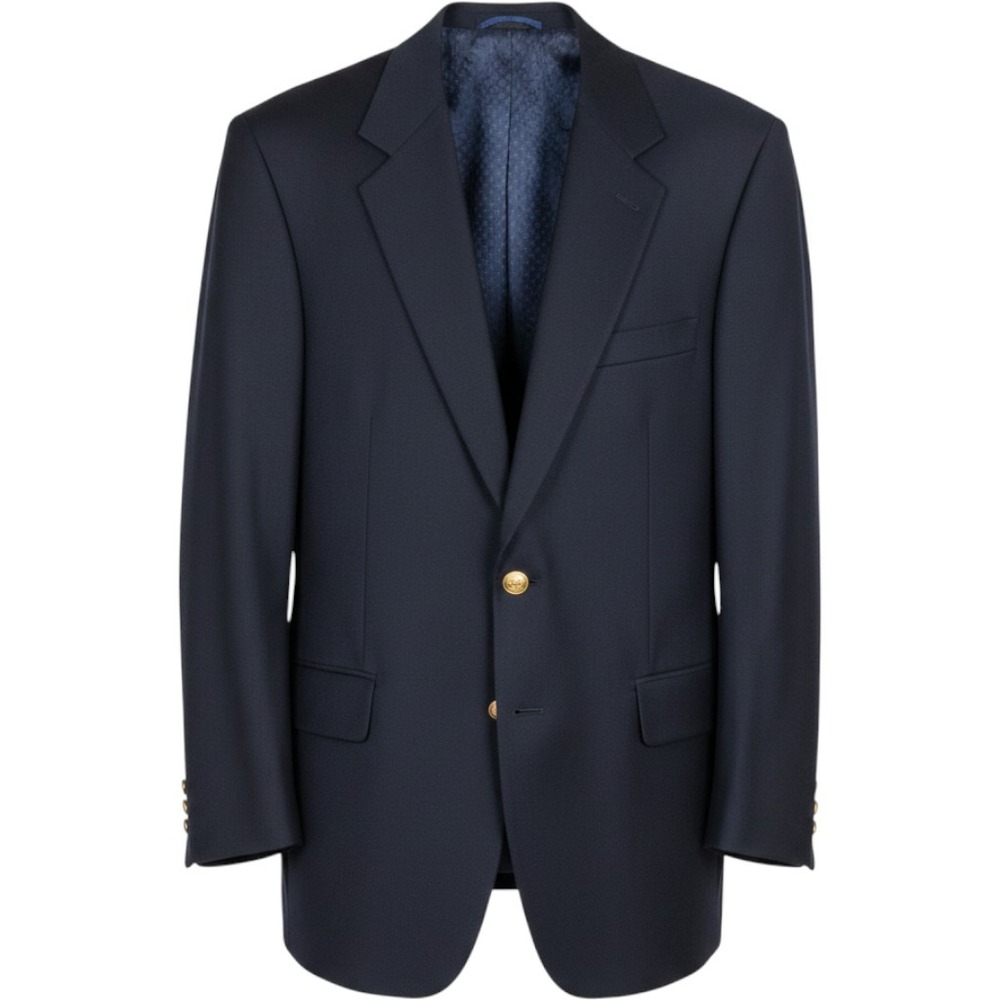 Perma-Prest Blazer Jacket Mens 46R Navy Gold Button Dacron Polyester Vintage - Picture 1 of 16